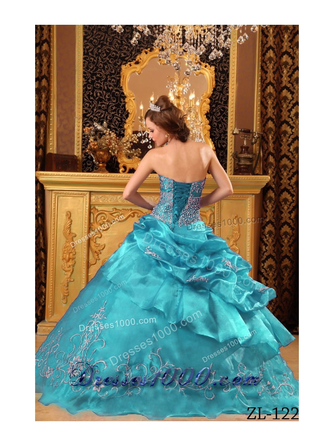 Elegant Teal Ball Gown Strapless Beading Quinceanera Dress with Appliques