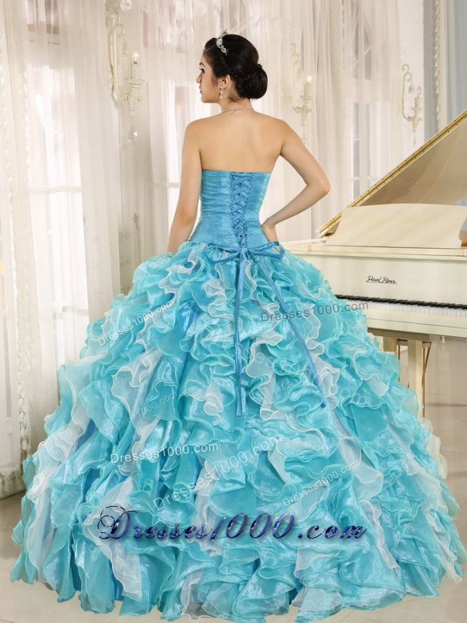 2014 Pretty Aqua Blue Quinceanera Dress with Beading Ruffles