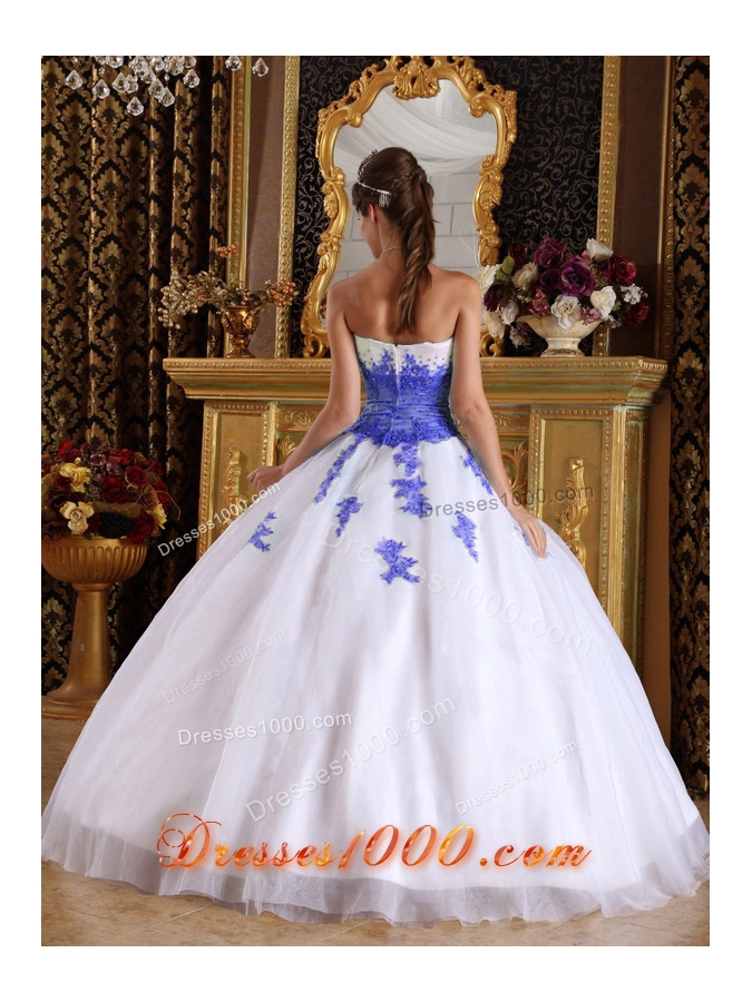 White and Purple Appliques Sweetheart Organza Dresses For 15