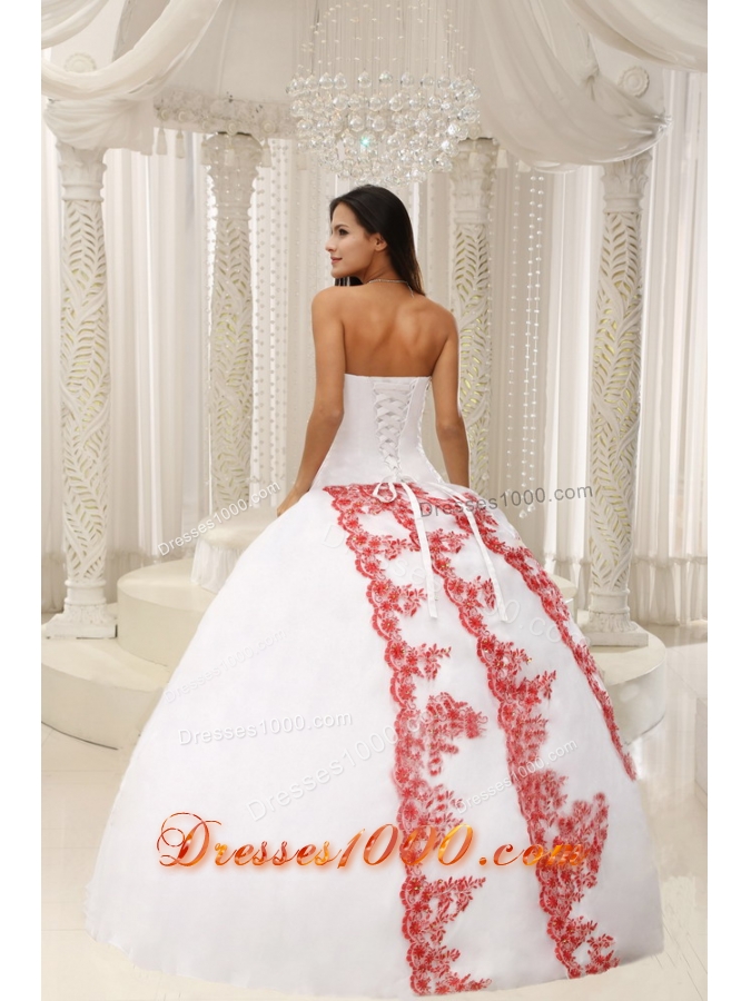 Beautiful White Sweet 16 Dresses with Red Embroidery