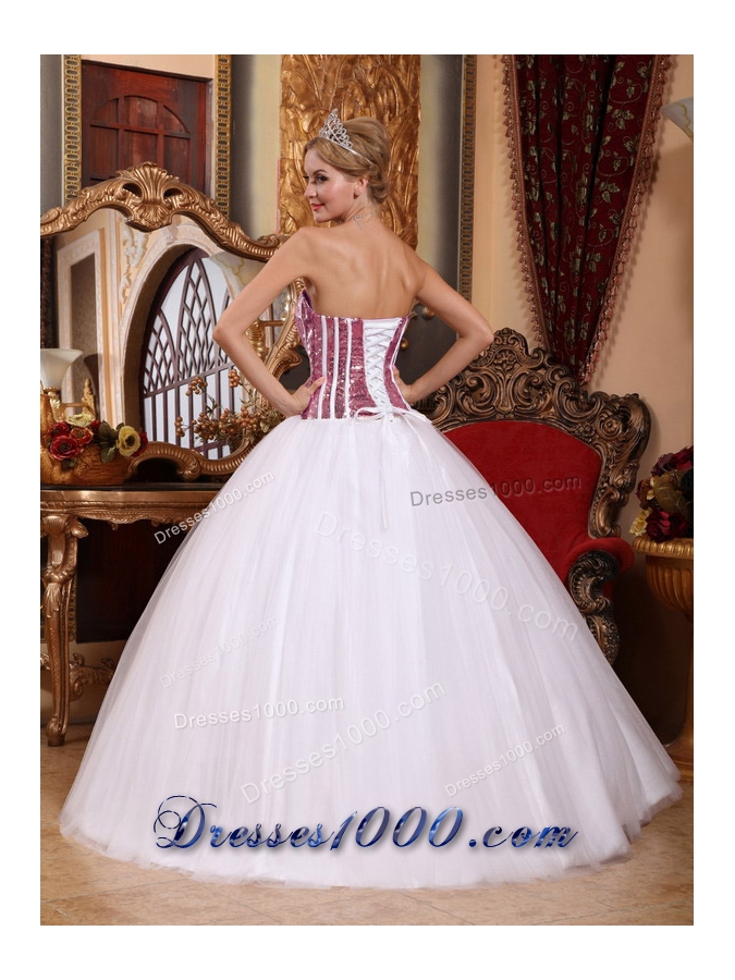 New Style White Strapless Tulle Squins Quinceneara Dresses