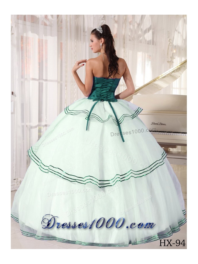 Puffy Turquoise and White Sweet Sixteen Quinceanera Dresses with Appliques