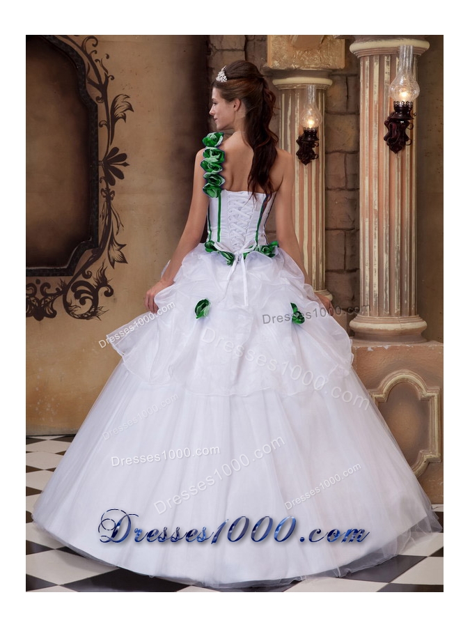 White One Shoulder Hand Made Flowers 2014 Dresses Quinceanera