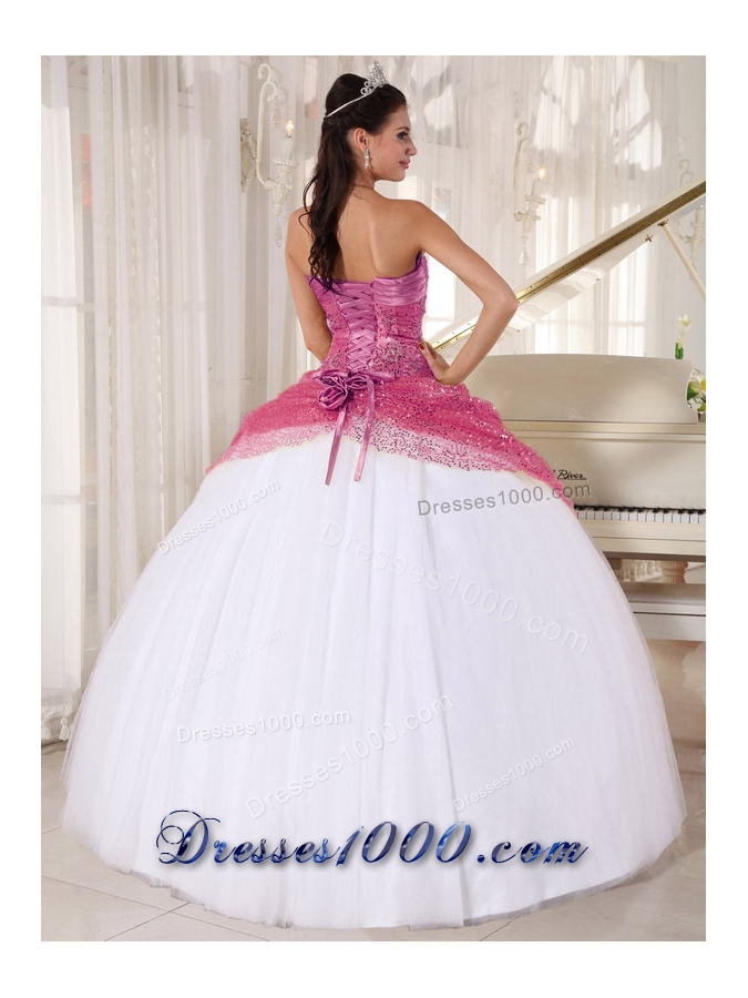 Halter Top Sequined Rose Pink and White Quinceanera Dresses