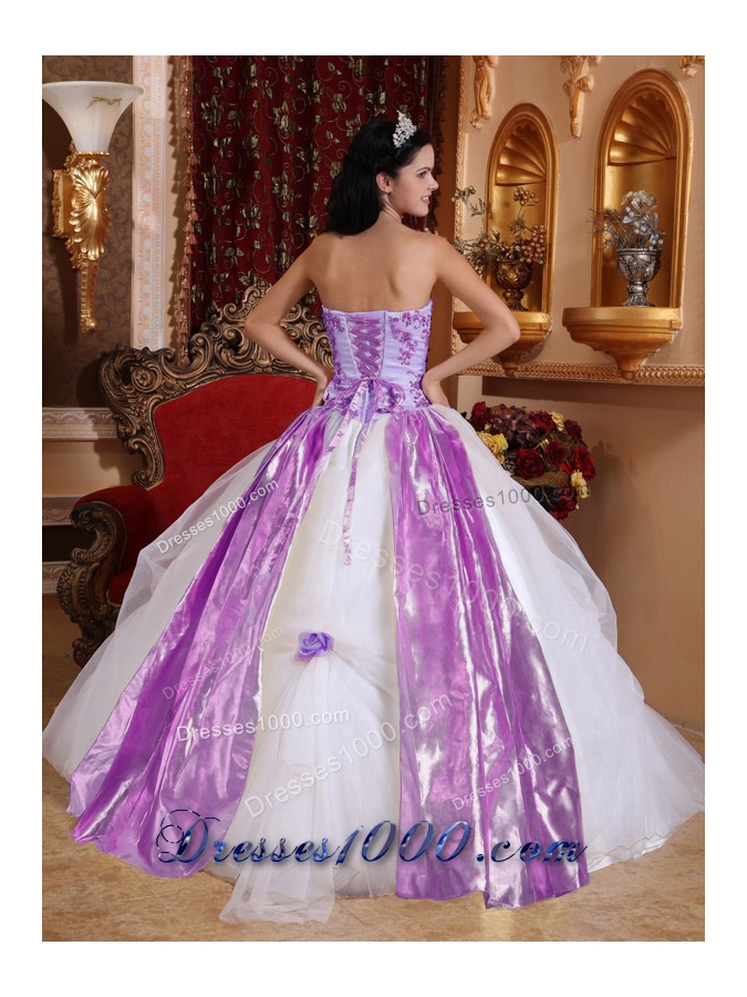 Hand Made Flowers and Appliques Quinceanera Dresses in White and Lilac