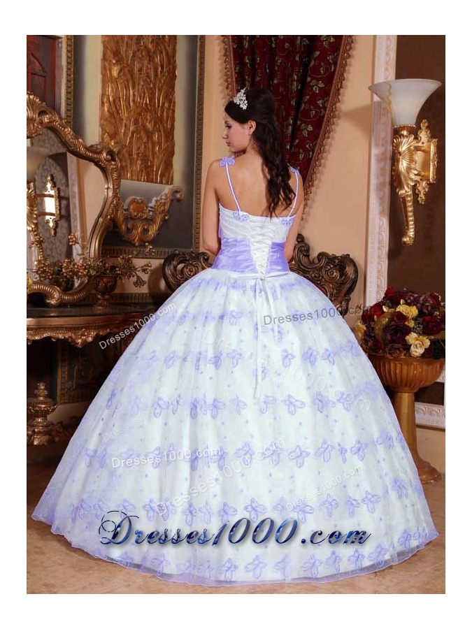 Lavender Spaghetti Straps Embroidery Ball Gown Sweet 15 Dresses