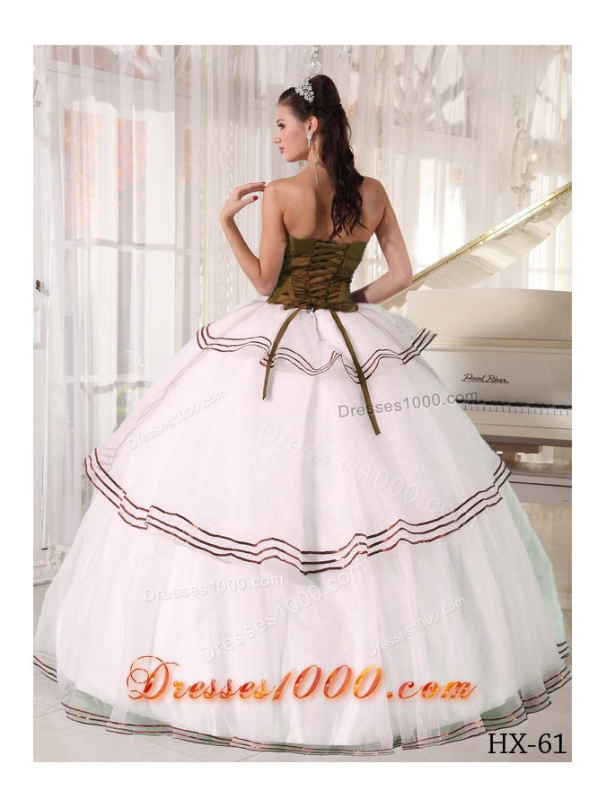 Puffy Brown and White Organza Appliques Dresses Quinceanera
