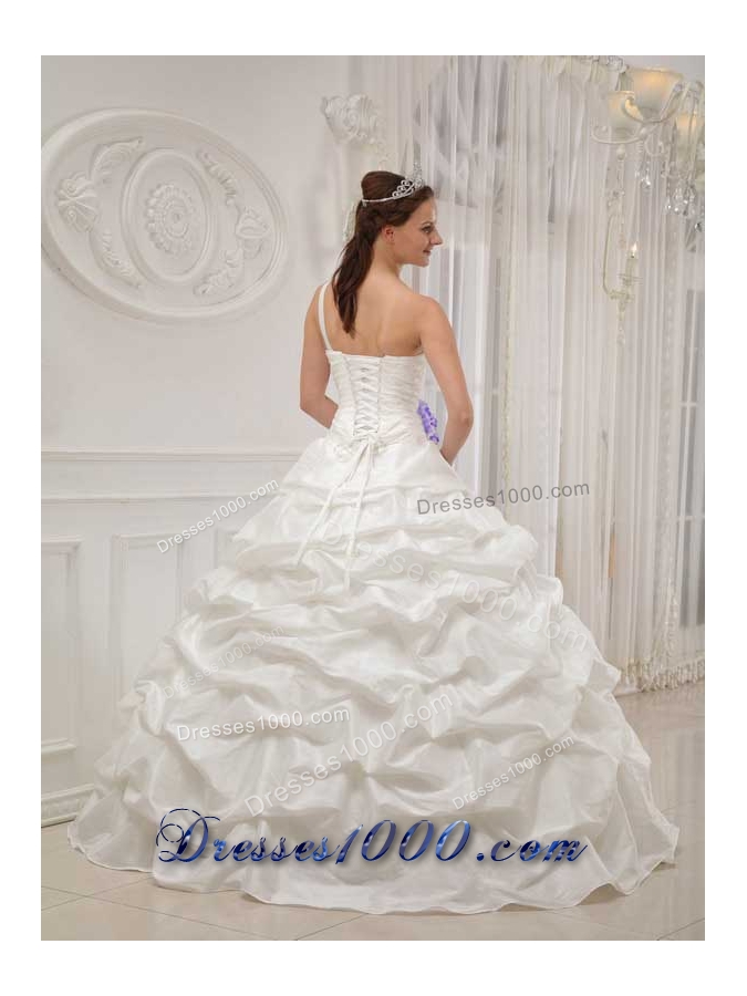 White One Shoulder Beading and Hand Made Flowers Sweet Sixteen Dresses