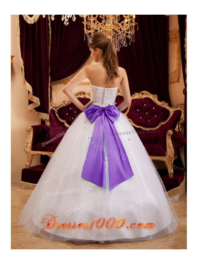 White Princess Strapless Appliques Dress For Quinceanera