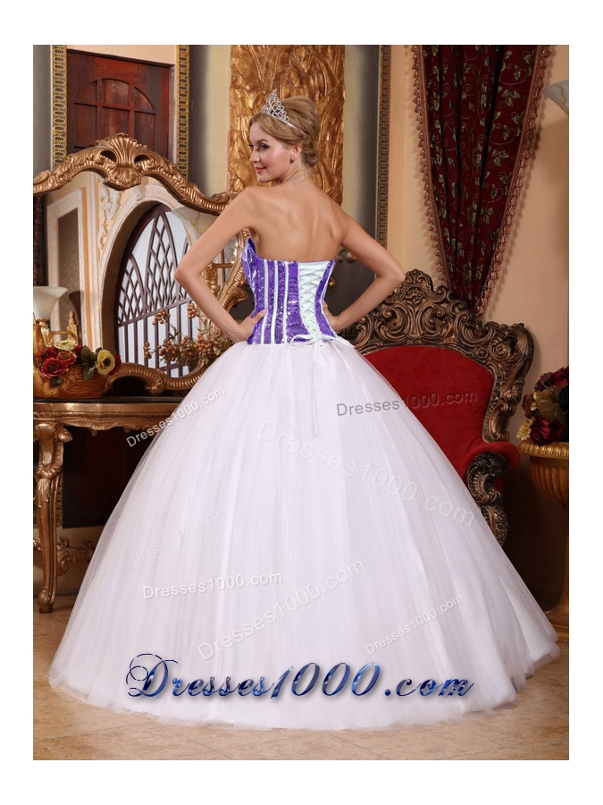 White Princess Strapless Tulle Sequins Quinceneara Dresses