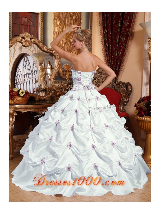 White Strapless Discount Appliques Dress For Quinceaneras