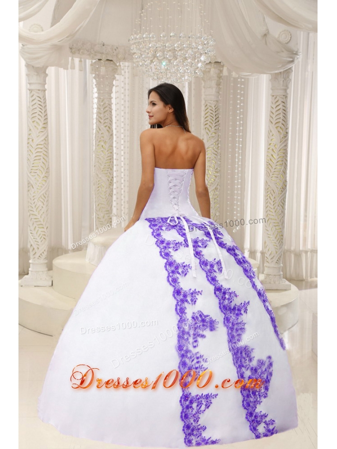 Beautiful White Quinceanera Dresses with Purple Embroidery