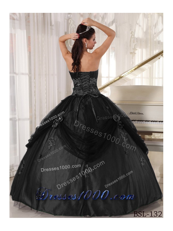2014 Beading Quinceanera Dress Puffy Strapless with Hand Made Flower