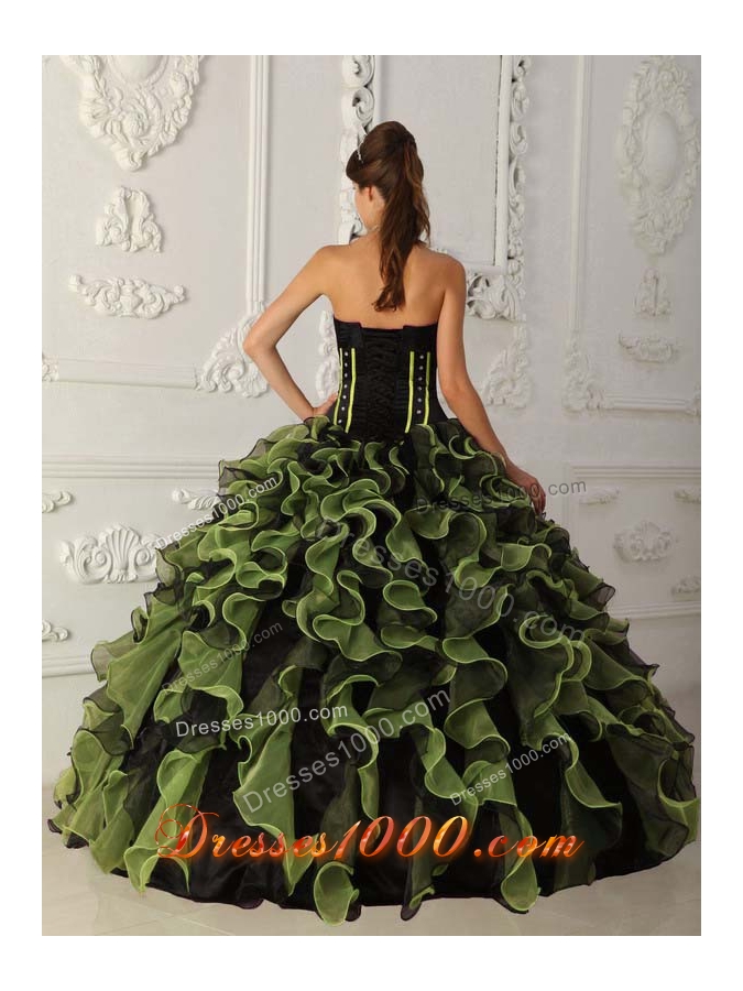 2014 Beautiful Green Puffy Sweetheart Beading Quinceanera Dresses with Ruffles