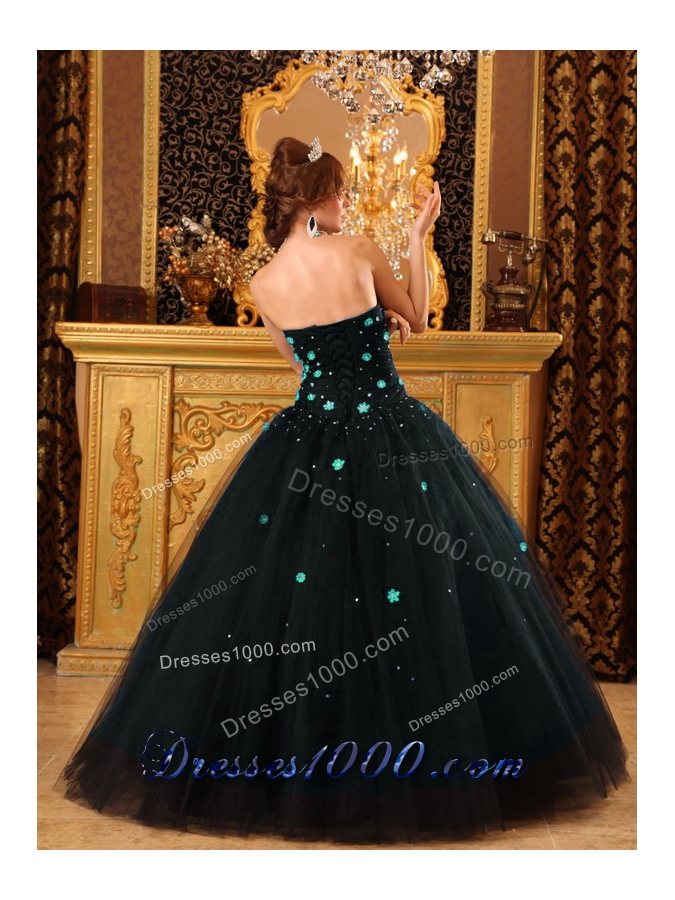 2014 Popular Puffy Black Appliques Quinceanera Dress with Beading