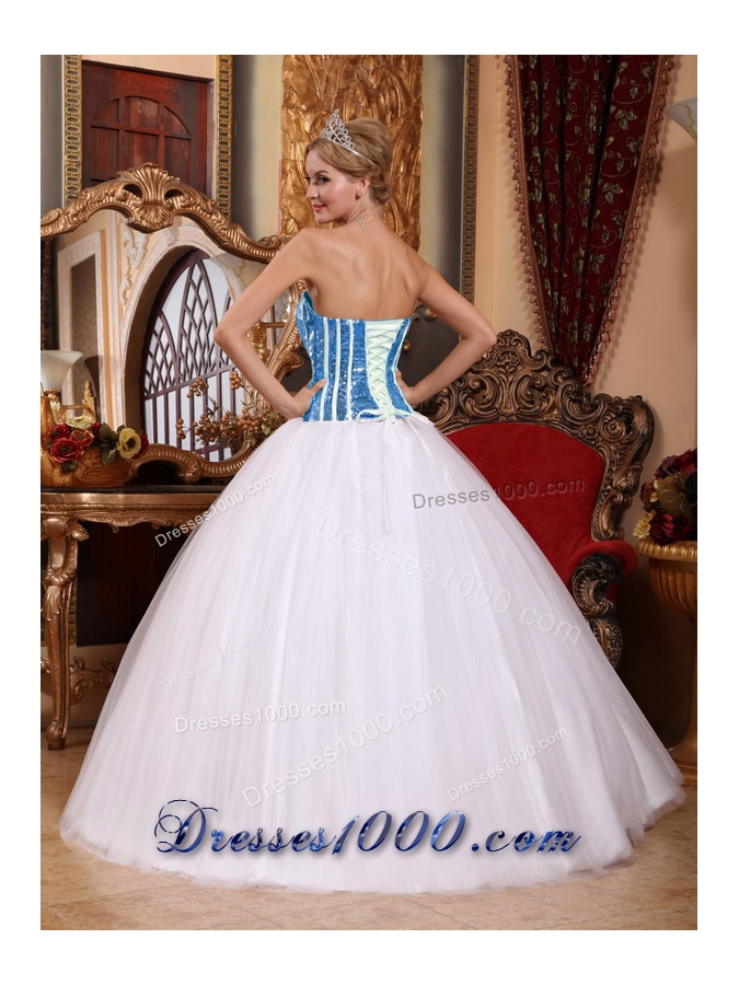 Bue Squins White Strapless Princess Dress For Quinceanera