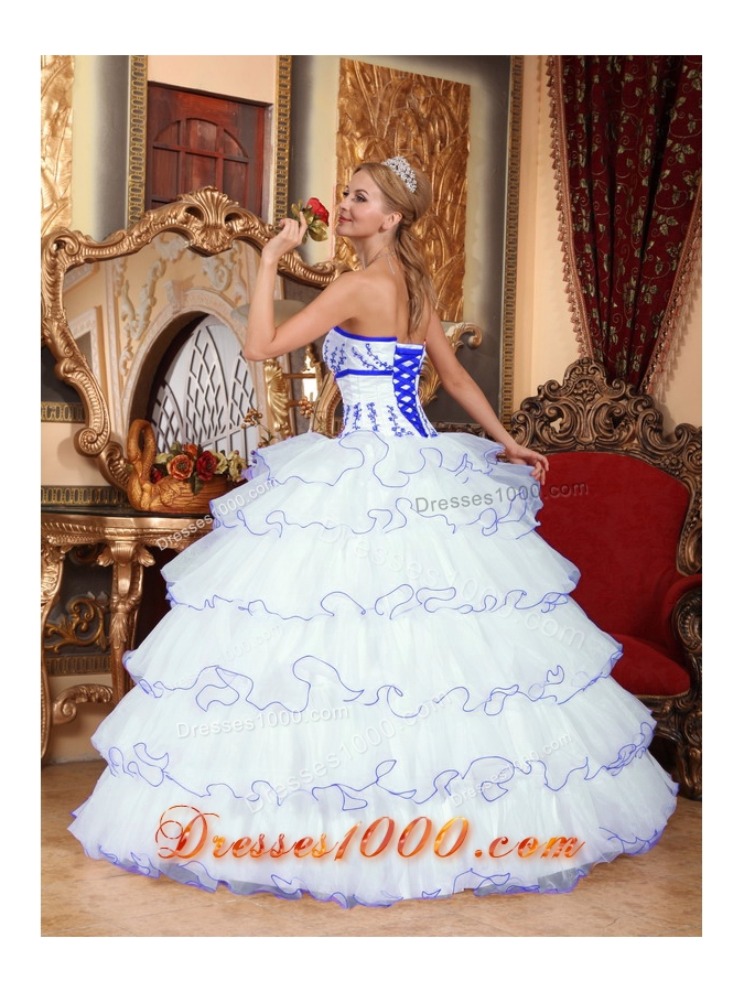 White Strapless Detachable Train Layers Sweet Sixteen Dresses with Appliques