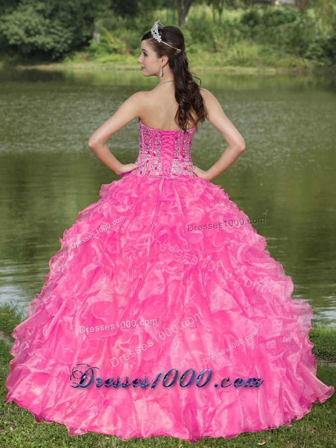Clearance Hot Pink Quinceanera Dresses With Sweetheart Beaded Ruffles Layered