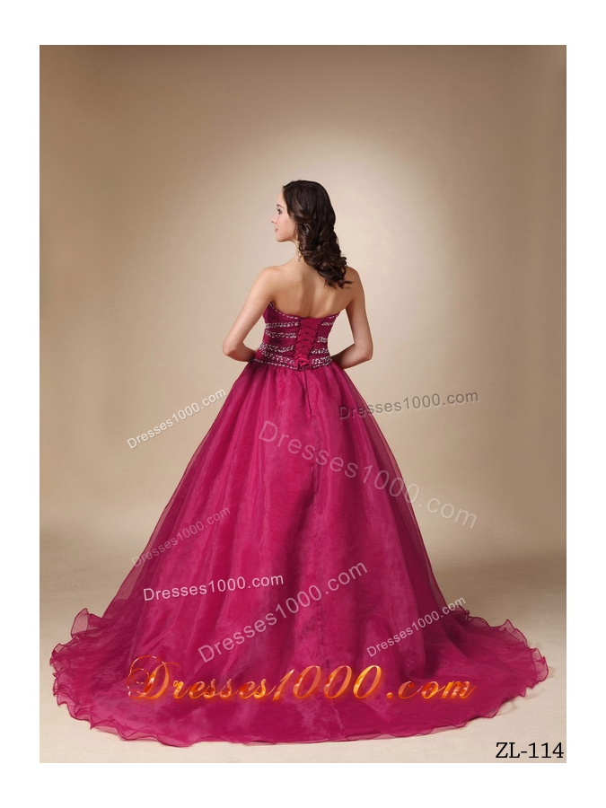 Princess Sweetheart Beading Quinceanea Dresses with Court Train