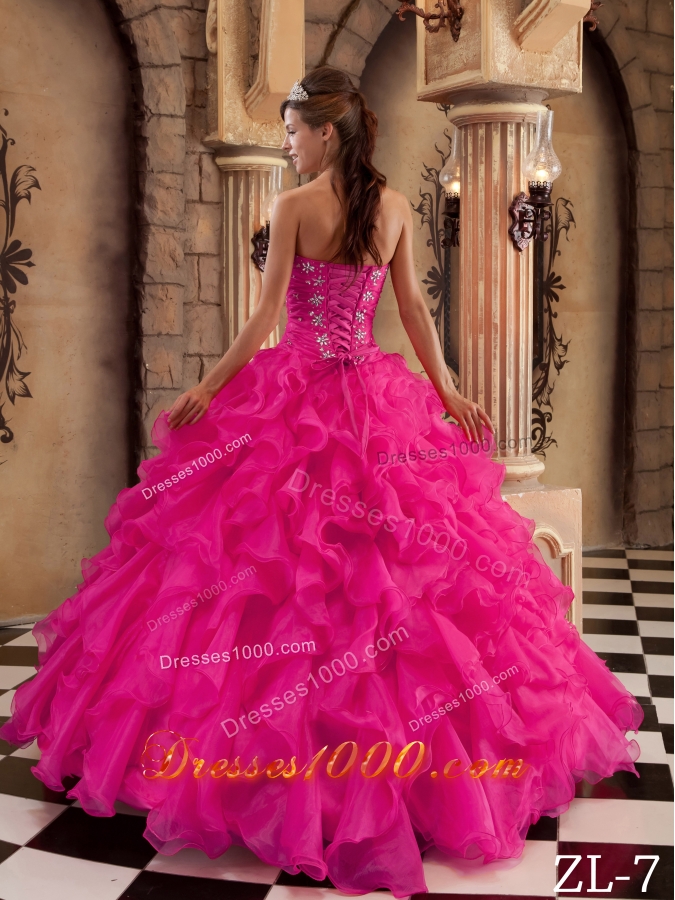 Coral Red Ball Gown Sweetheart Quinceanera Dress with Ruffles Organza