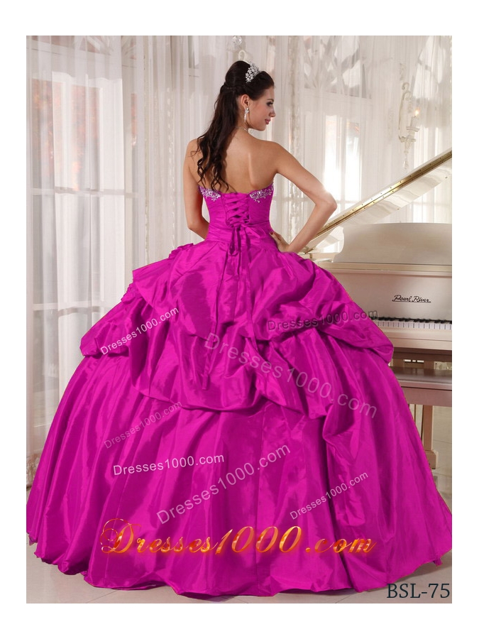 Fuchisia Ball Gown Sweetheart Quinceanera Dress with Taffeta Beading