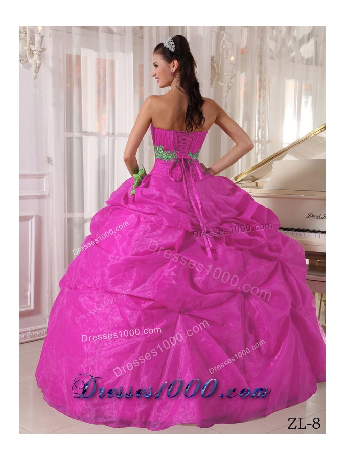Fuchsia Ball Gown Sweetheart Quinceanera Dress with Organza Appliques