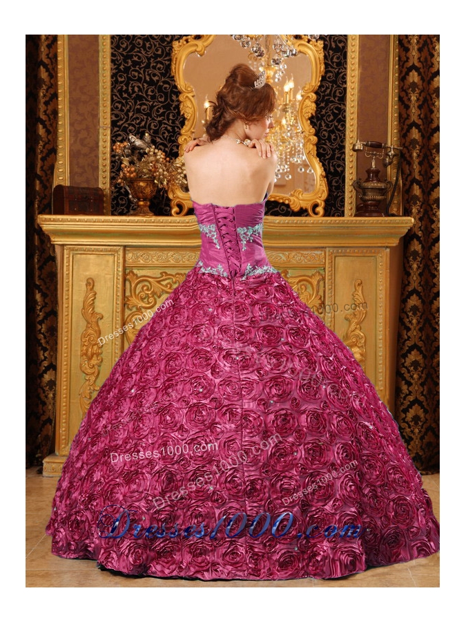 Fuchsia Ball Gown Sweetheart Quinceanera Dress with Rolling Flowers Appliques
