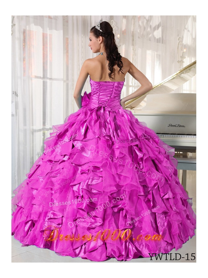 Hot Pink Ball Gown Sweetheart Quinceanera Dress with Organza Beading