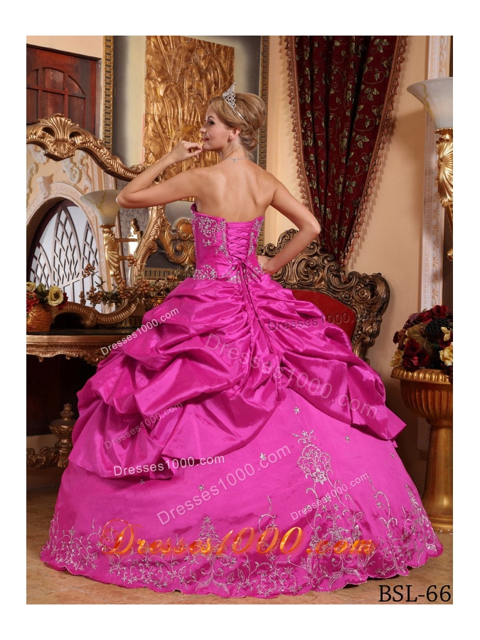 Hot Pink Ball Gown Sweetheart Quinceanera Dress with Taffeta Embroidery Beading