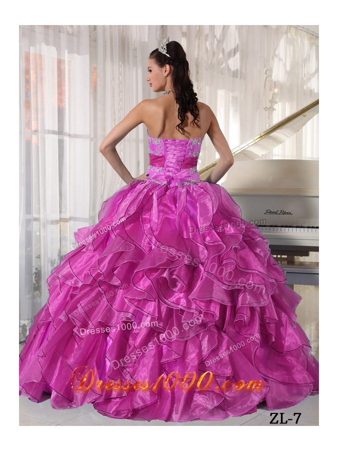 Strapless Ball Gown Quinceanera Dress with Organza Appliques