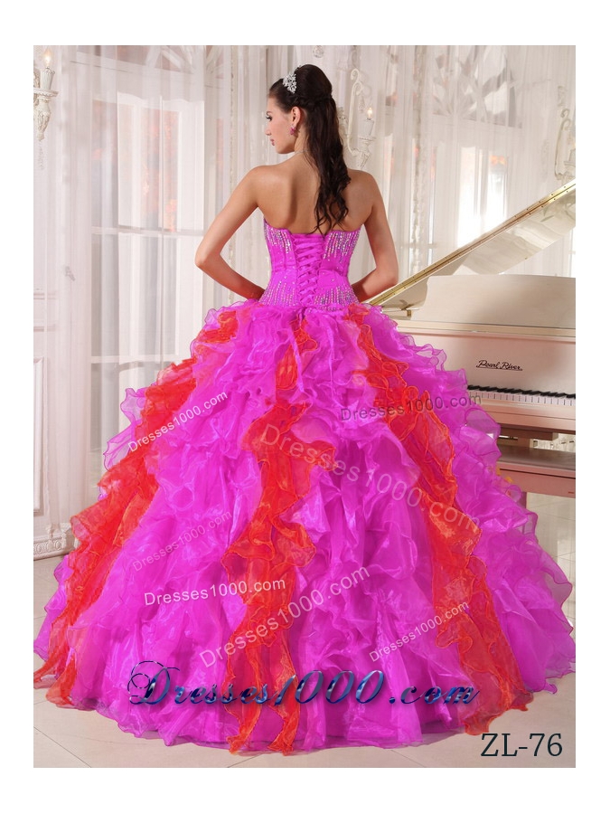 Tow Toned Pink Ball Gown Sweetheart Quinceanera Dress with Organza Sequins