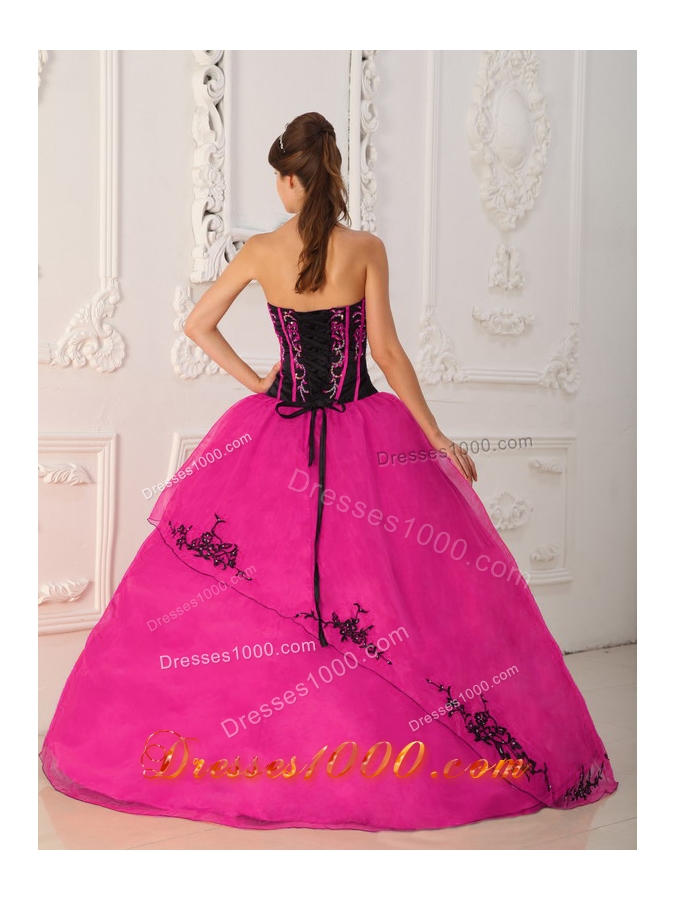 Hot Pink Ball Gown Strapless Quinceanera Dress with Organza