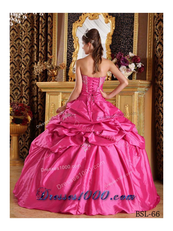 Hot Pink Ball Gown Strapless Quinceanera Dress with Pick-ups Taffeta