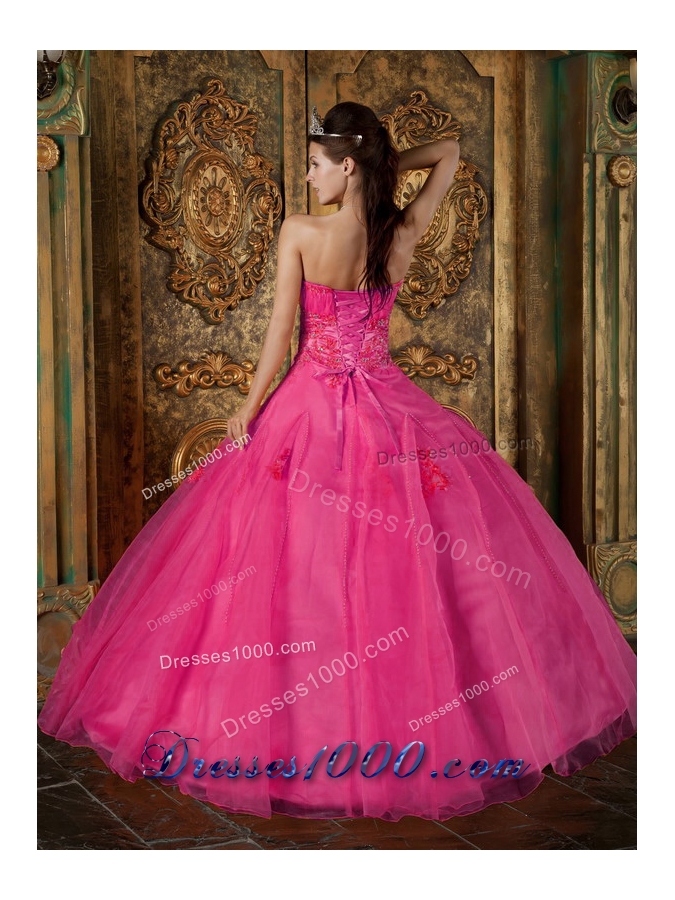 Hot Pink Ball Gown Sweetheart Quinceanera Dress with Organza Appliques
