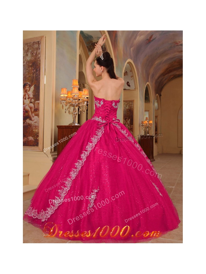 Hot Pink Ball Gown Sweetheart Quinceanera Dress with Organza Embroidery Beading
