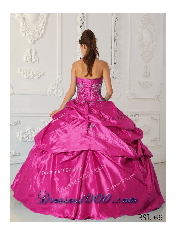 Hot Pink Ball Gown Sweetheart Quinceanera Dress with Taffeta Appliques