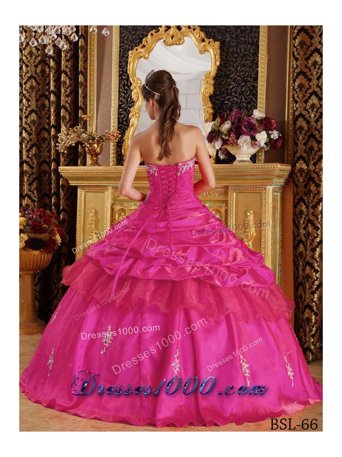 Hot Pink Ball Gown Sweetheart Quinceanera Dress with Taffeta Beading