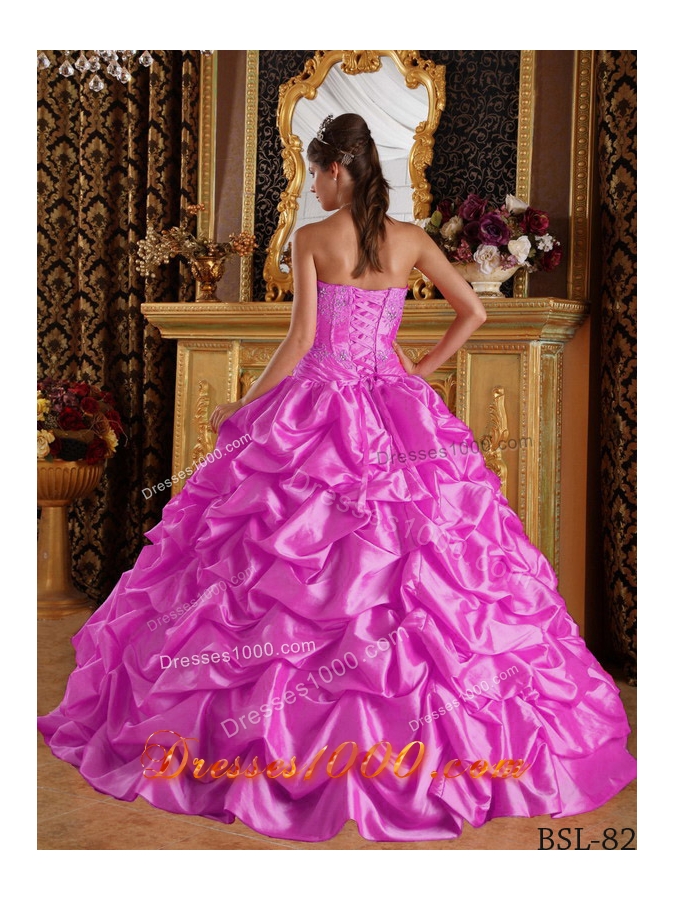 Hot Pink Ball Gown Sweetheart Quinceanera Dress with Taffeta Emboridery Beading