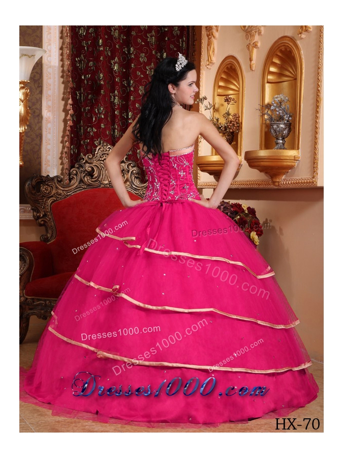 Hot Pink Ball Gown Sweetheart Quinceanera Dress with Tulle Beading