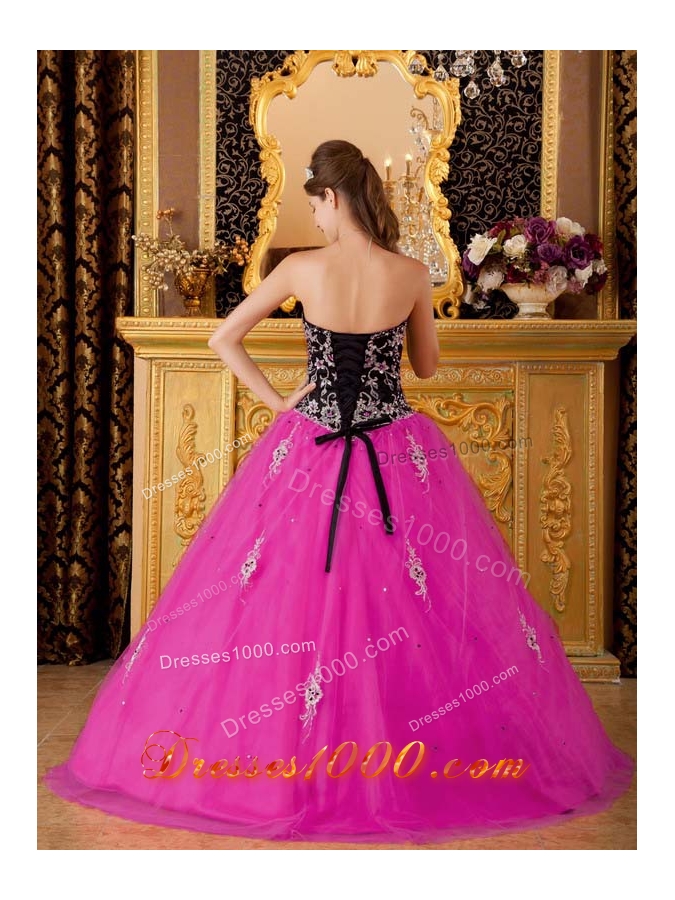 Hot Pink Princess Sweetheart Quinceanera Dress with Tulle Beading
