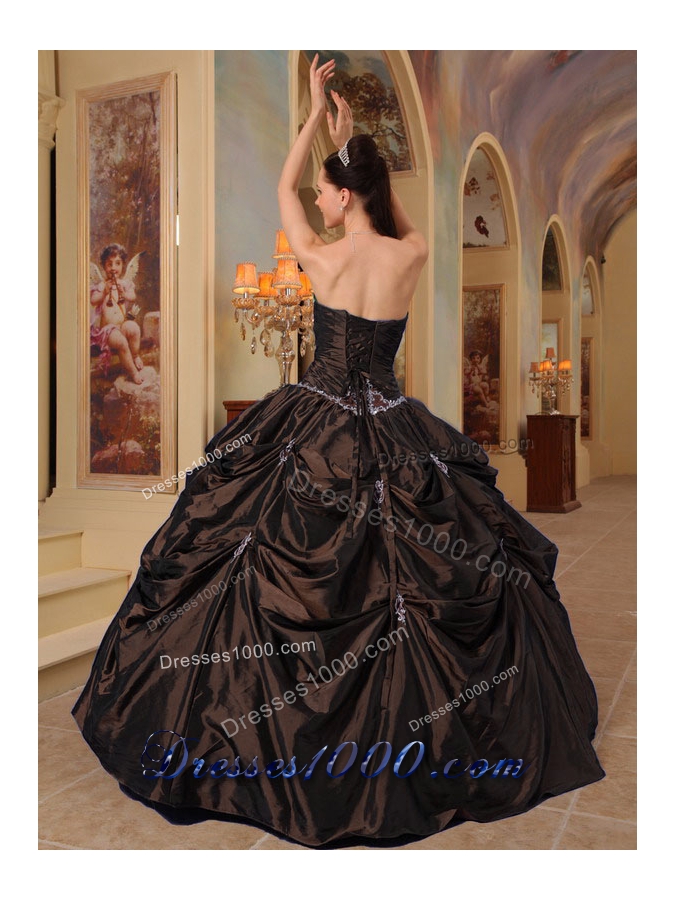 2014 Affordable Brown Strapless Puffy Beading Quinceanera Dress with Pick-ups