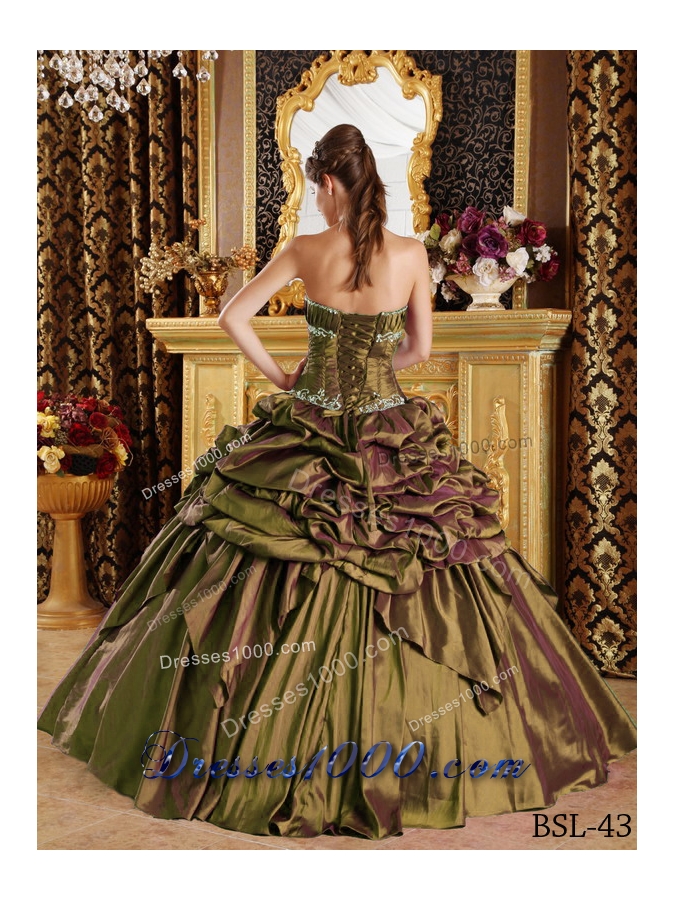 2014 Puffy Strapless Pick-ups Quinceanera Dresses with Appliques