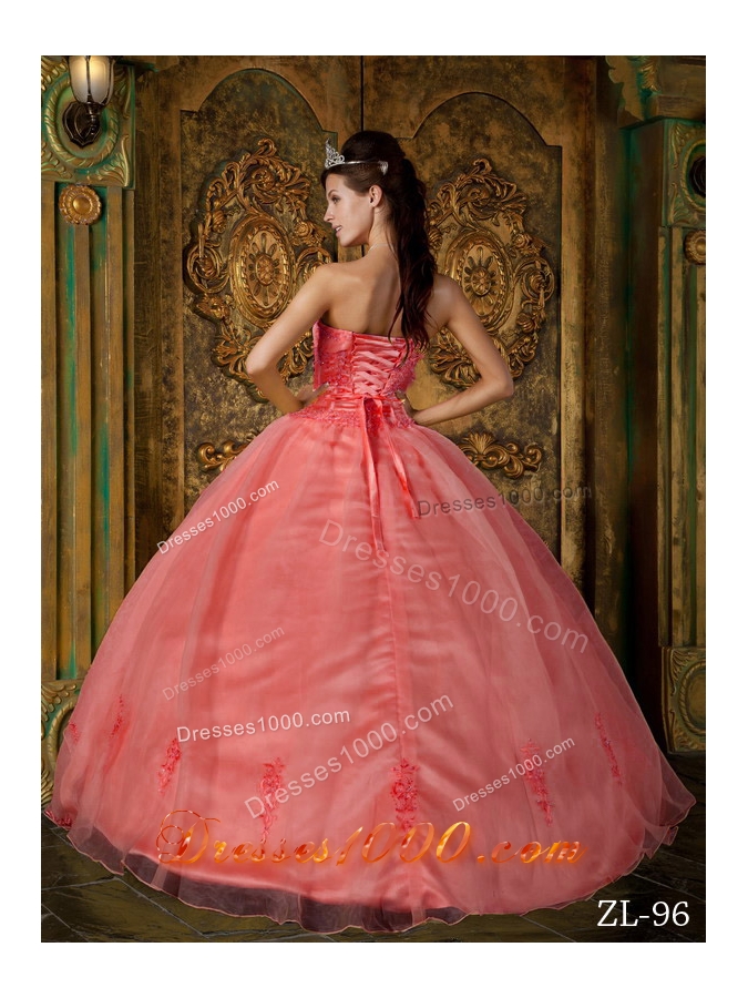2014 Watermelon Ball Gown Strapless Appliques Dresses Quinceanera