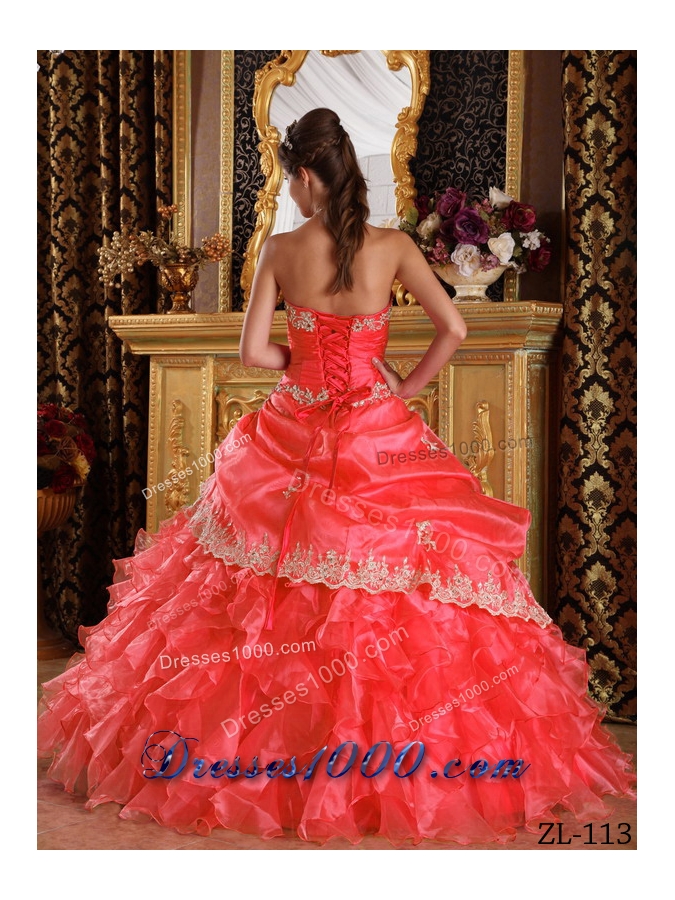 Ball Gown Strapless Appliques and Ruffles 2014 New Style Pick-ups Quinceanera Gowns Dresses