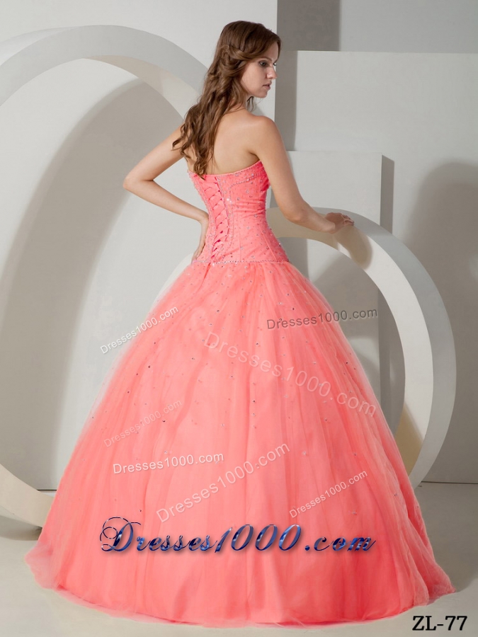 Ball Gown Strapless Tulle Beading Sweet Sixteen Quinceanera Dresses