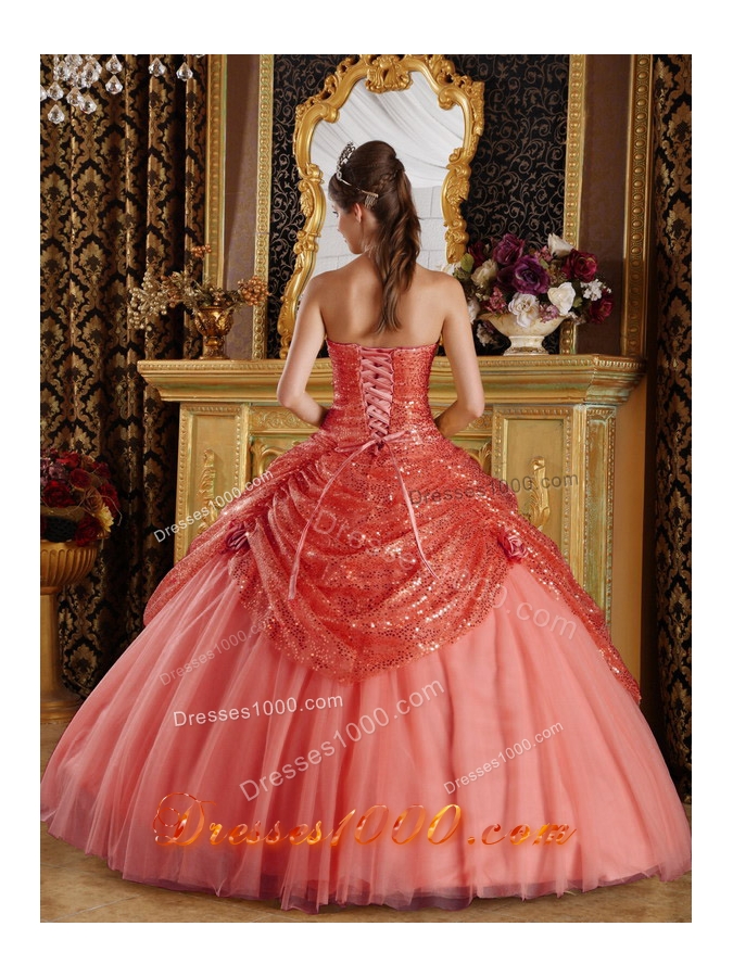 Ball Gown Sweetheart Hand Made Flowers Dress For Quinceanera with Sequined