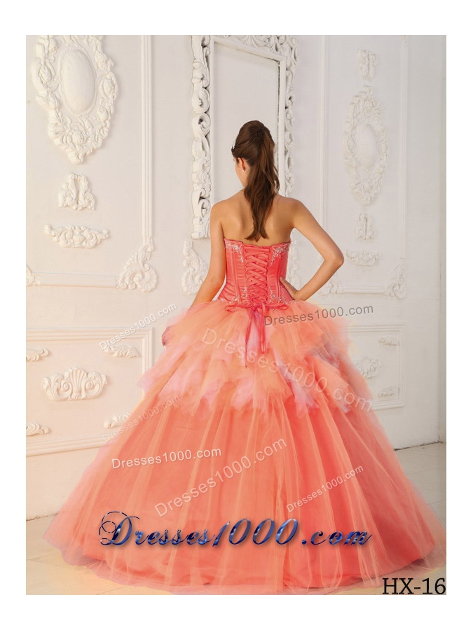 Watermelon A-Line / Princess Sweetheart Beading and Appliques Dresses For a Quince
