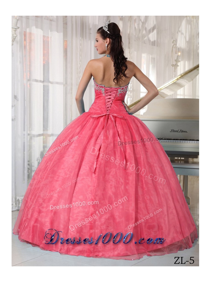 Watermelon Ball Gown Sweetheart Dresses For Quinceaneras with Taffeta and Organza Appliques