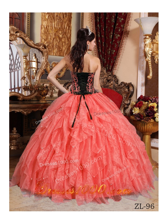 Watermelon Red Ball Gown Sweetheart Embroidery with Beading Quinceanera Dresses Gowns
