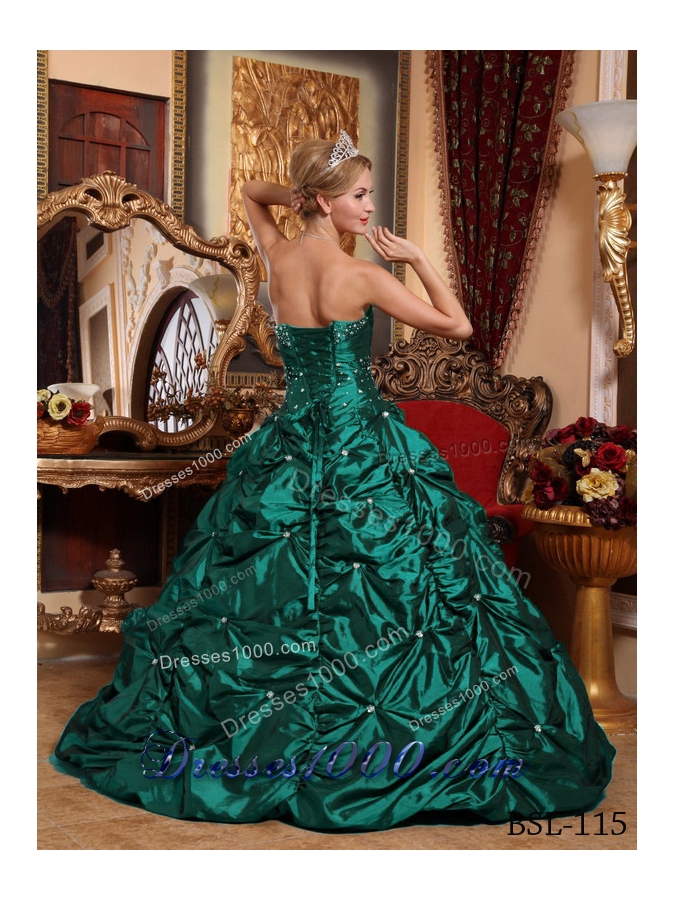 Turquois A-line Strapless Taffeta Sweet 15 Dresses with Beading
